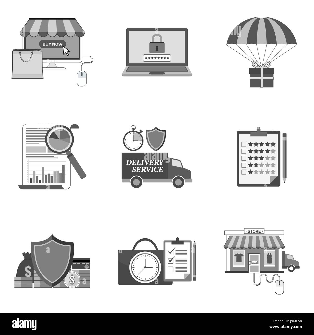 Set di icone di business e i simboli in un elegante stile piatto isolato su sfondo bianco. Illustrazione Vettoriale di elementi per il vostro web site design, logo, app, Illustrazione Vettoriale