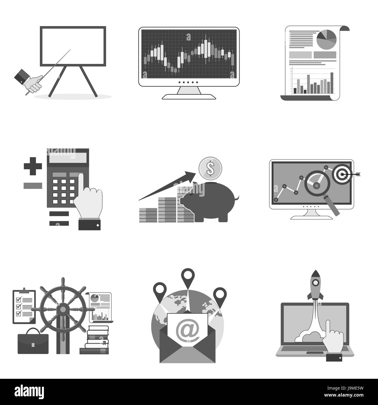 Set di icone di business e i simboli in un elegante stile piatto isolato su sfondo bianco. Illustrazione Vettoriale di elementi per il vostro web site design, logo, app, Illustrazione Vettoriale