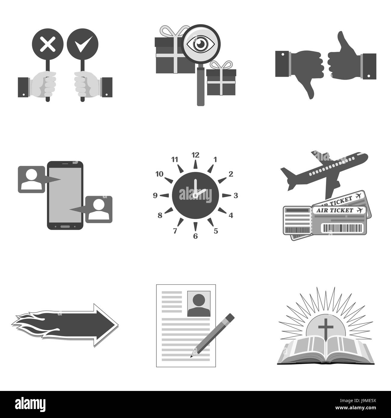 Set di icone e simboli in elegante stile piatto isolato su sfondo bianco. Illustrazione Vettoriale di elementi per il vostro web site design, logo, app, UI. Illustrazione Vettoriale