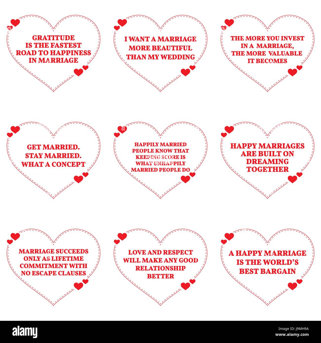 Set Di Citazioni Su Amore E Matrimonio Su Sfondo Bianco Semplice Forma Di Cuore Design Illustrazione Vettoriale Immagine E Vettoriale Alamy