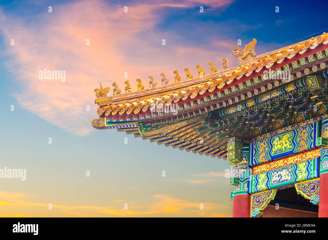 Il tetto della Sala della suprema armonia, alla Città Proibita di Pechino. Foto Stock