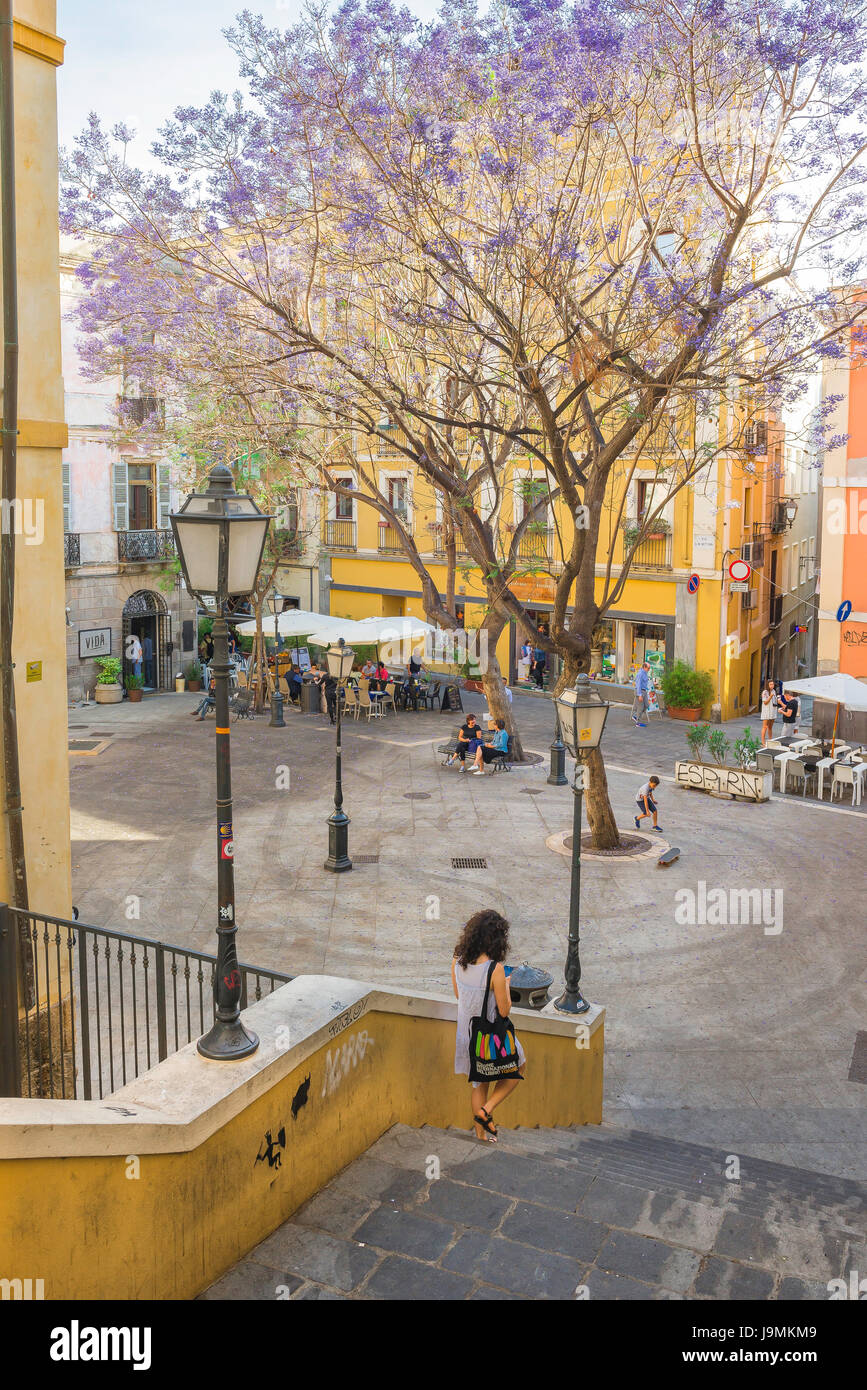 Cagliari città vecchia, la Piazza San Sepolcro nel quartiere del centro storico di Cagliari, Sardegna. Foto Stock