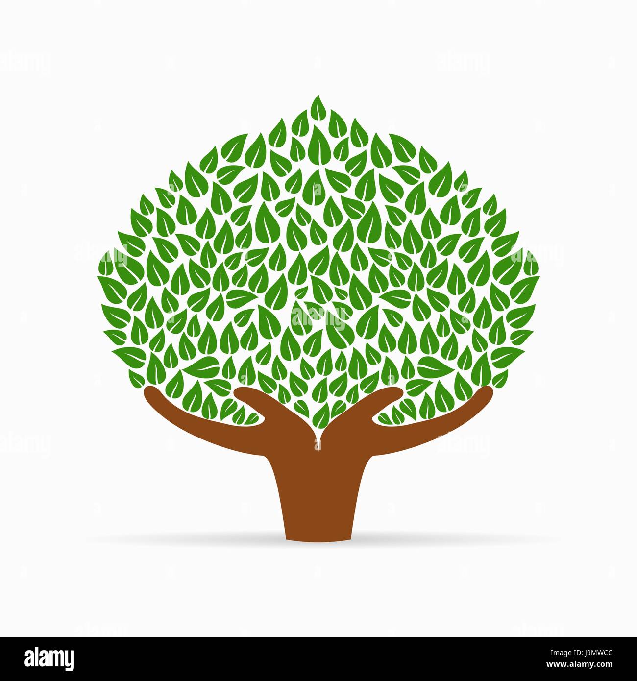 Albero verde con il simbolo di mani umane. Concetto illustrazione per organizzazione aiutano, ambiente progetto o il lavoro sociale. EPS10 vettore. Illustrazione Vettoriale