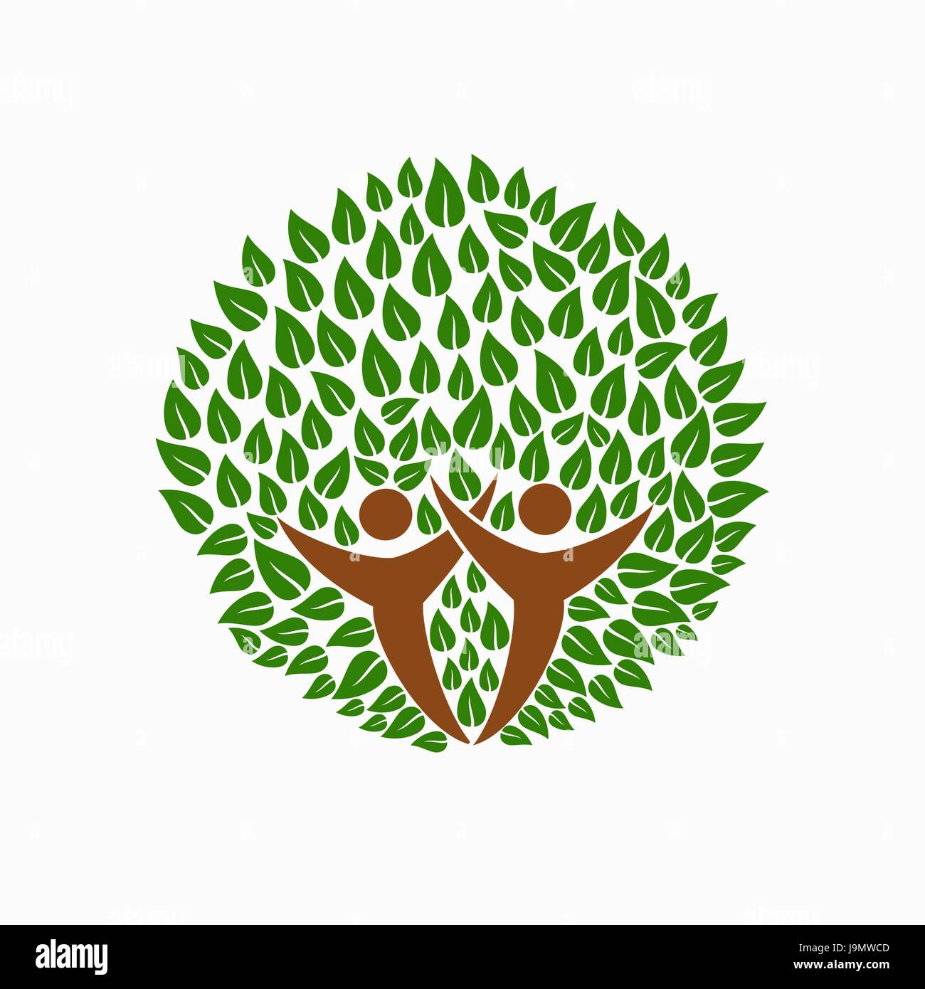 Albero verde simbolo con persone sagome. Concetto illustrazione per la Comunità aiuta l'ambiente. EPS10 vettore. Illustrazione Vettoriale