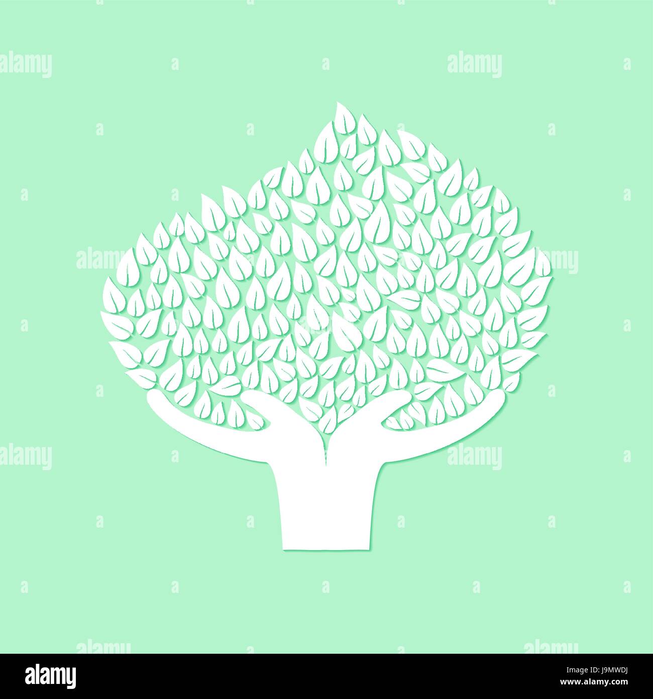 Simbolo di albero con le mani umane. Concetto illustrazione per aiutare l'ambiente, la natura cura o di carità. EPS10 vettore. Illustrazione Vettoriale