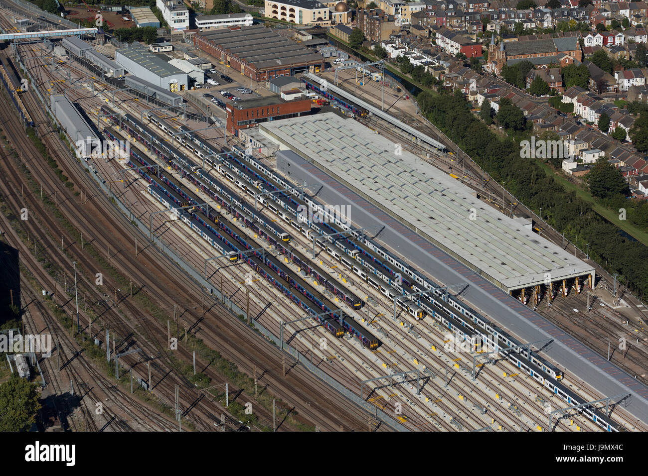 Siemens Traincare Impianto di Hornsey, Tottenham Lane, Londra. Uno sviluppo da VolkerFitzpatrick è impostato per trasformare il Grande Nord di servizi ferroviari Foto Stock