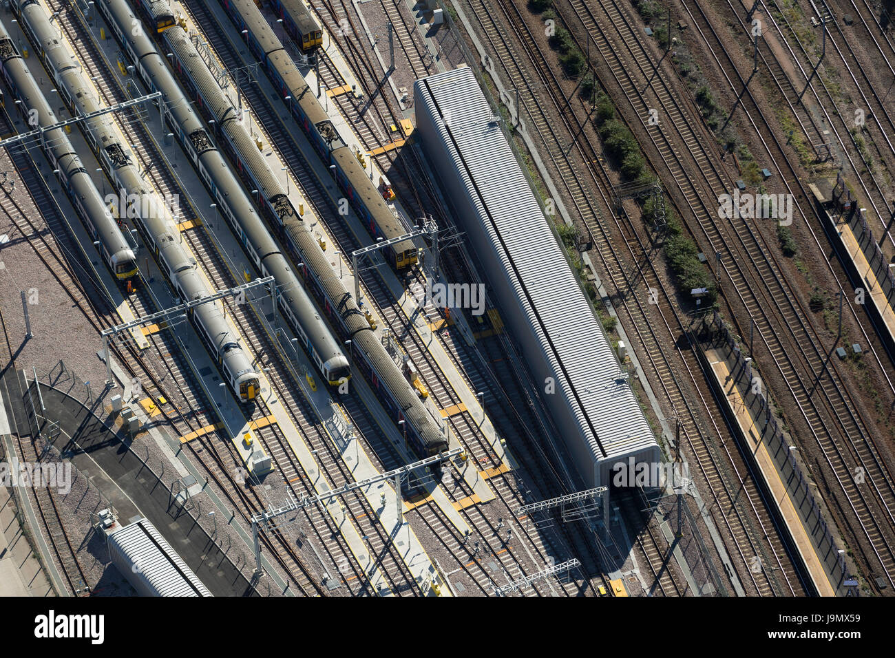 Siemens Traincare Impianto di Hornsey, Tottenham Lane, Londra. Uno sviluppo da VolkerFitzpatrick è impostato per trasformare il Grande Nord di servizi ferroviari Foto Stock