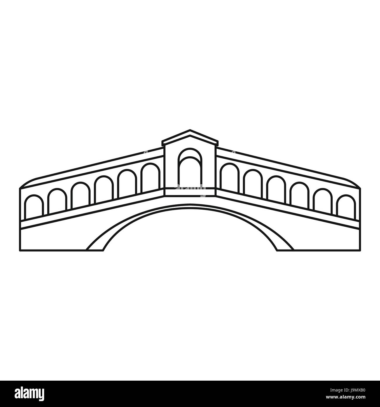 Ponte di Rialto di Venezia, l'icona di stile di contorno Illustrazione Vettoriale