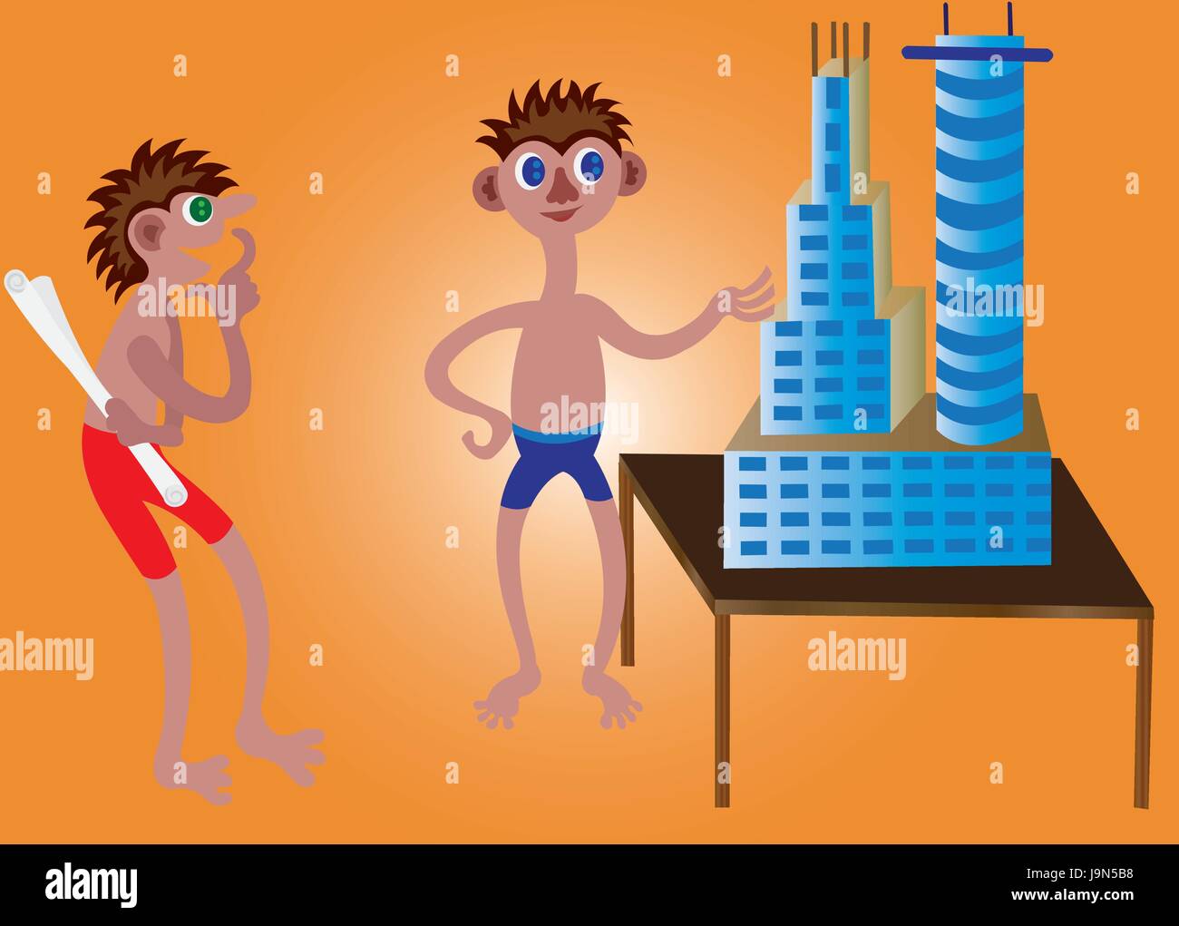 I bambini che guardano un modello architettonico Illustrazione Vettoriale