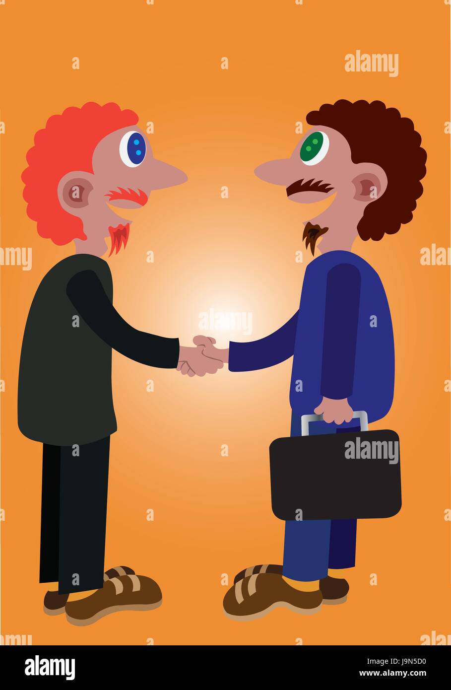 Due imprenditori agitare le mani dopo la firma di un contratto, Illustrazione Vettoriale