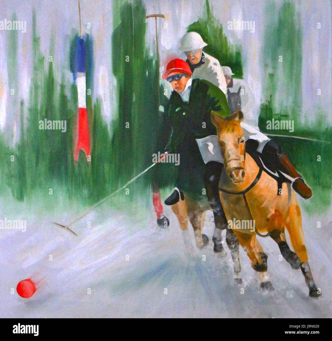 Snow Polo di Megève dipinto da Roland Bouvier Foto Stock