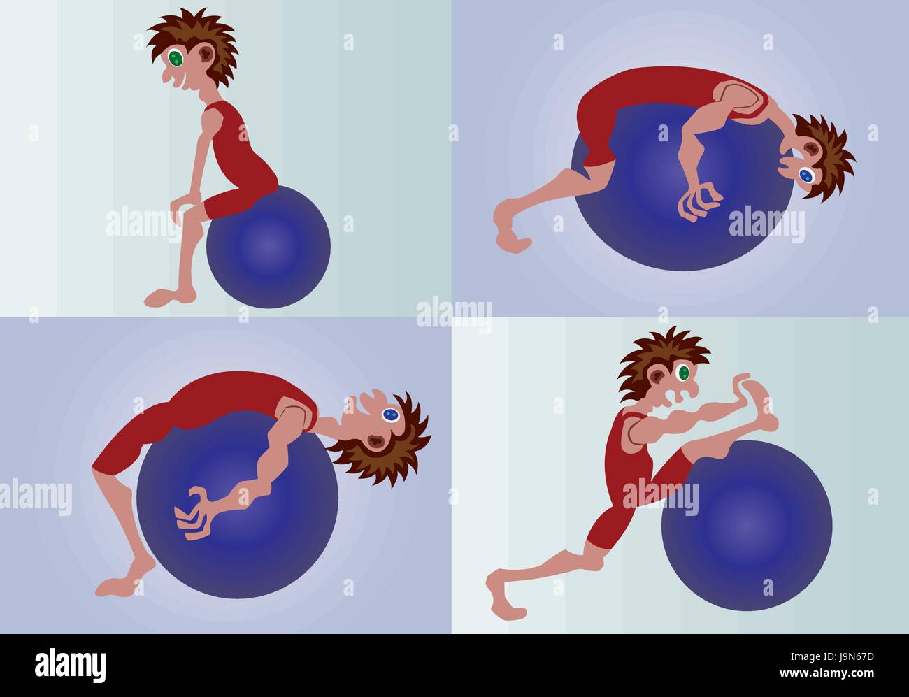 Un campione di selezione di esercizi di stretching con sfera, Illustrazione Vettoriale