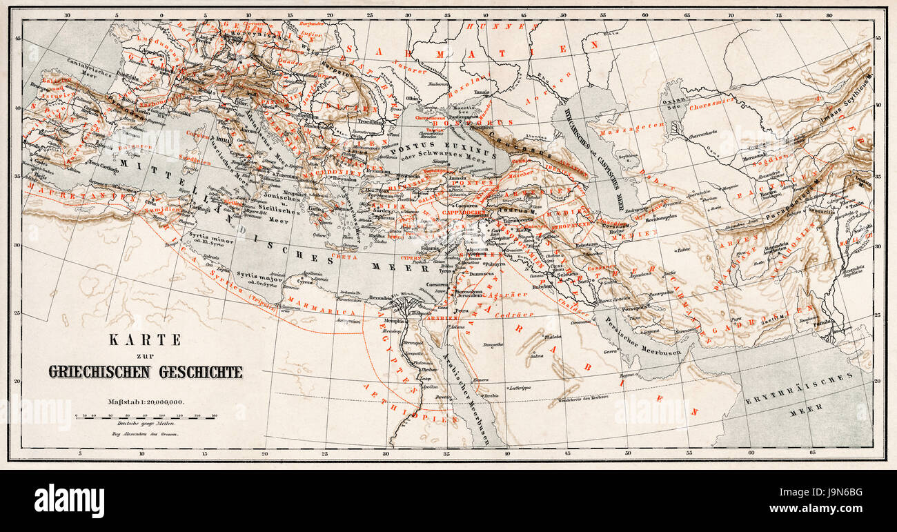 Mappa storica della Grecia antica Foto Stock