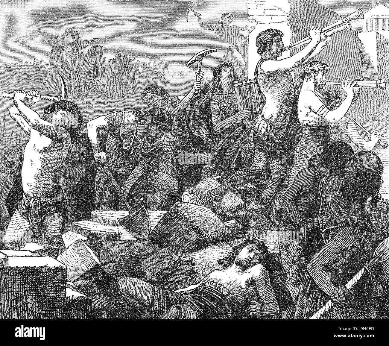 Lysander distruggendo le pareti di Atene, 404 BC, Guerra Peloponneso Foto Stock