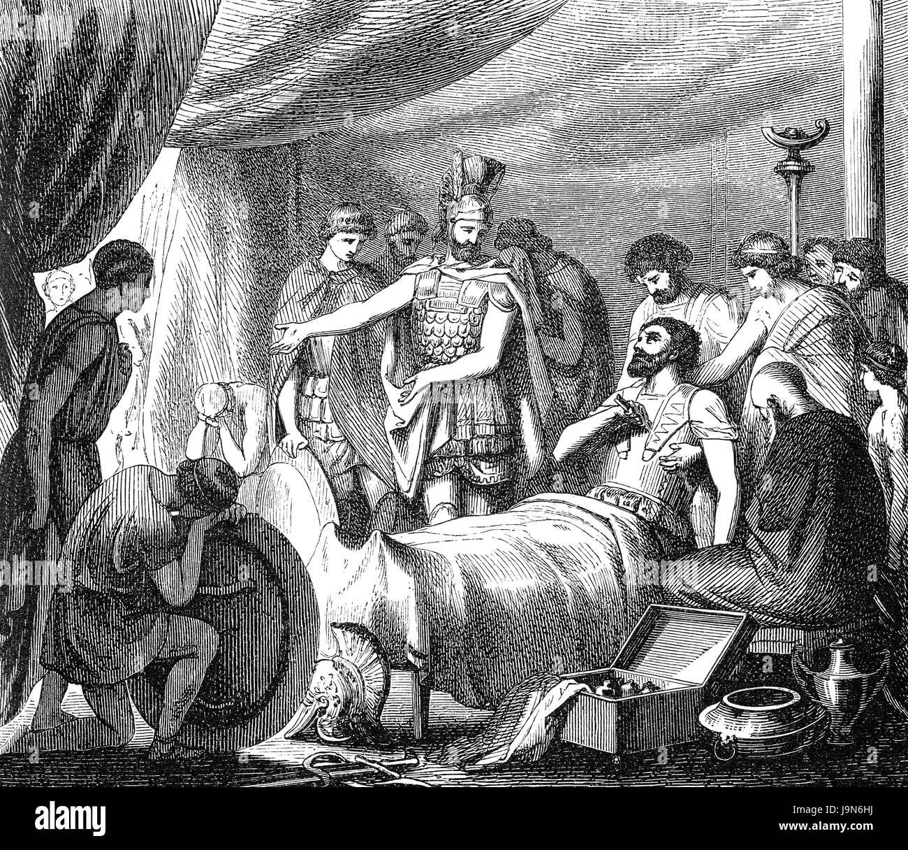 La morte di Epaminondas o Epameinondas, un Theban generale e statista del IV secolo A.C. Foto Stock
