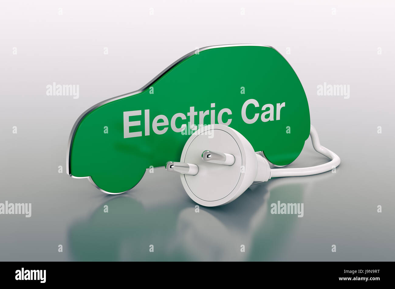 Silhouette di auto con spina elettrica (3d rendering) Foto Stock