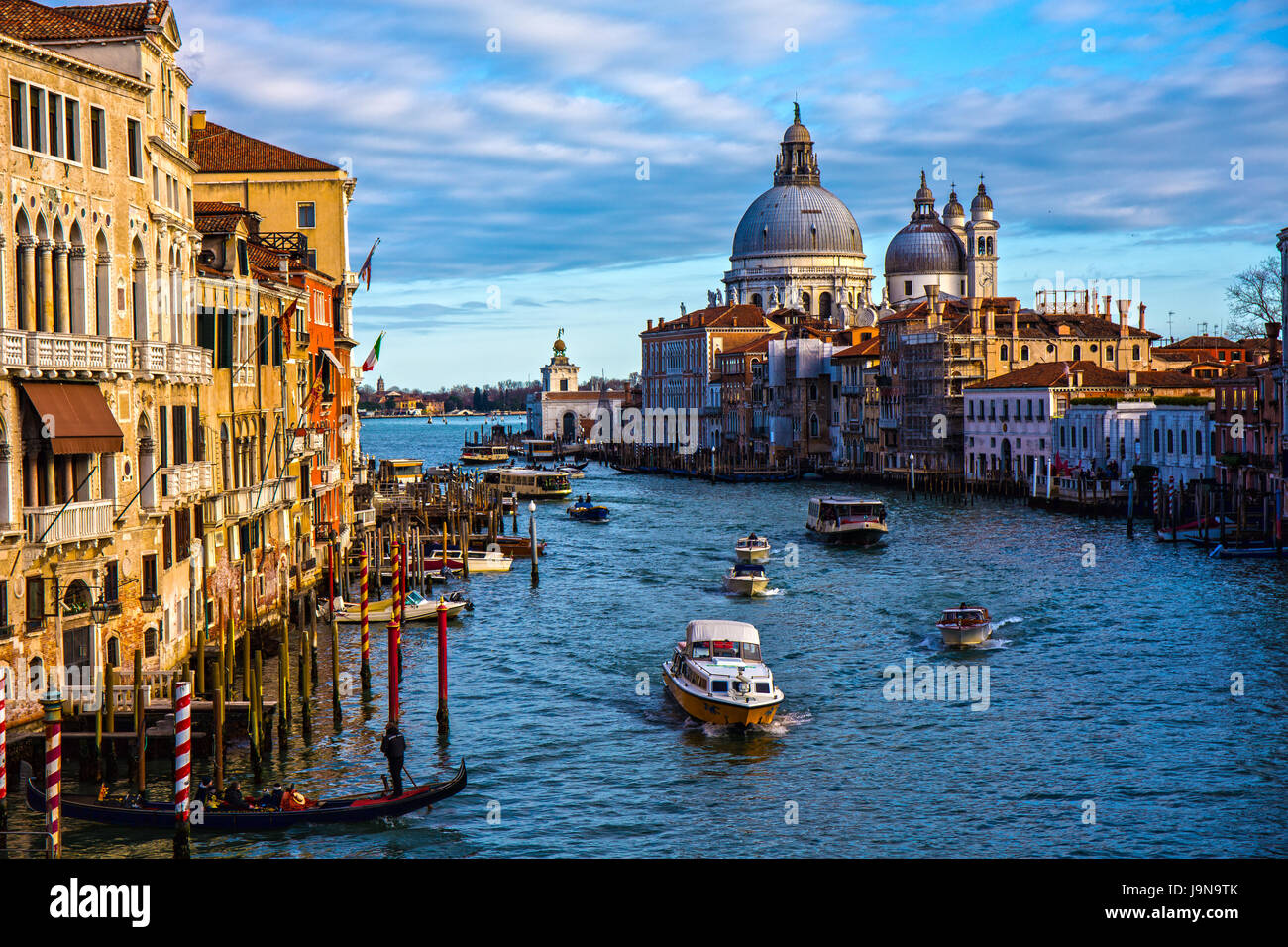 Canal Grande di Venezia, bel tramonto e vista. Foto Stock