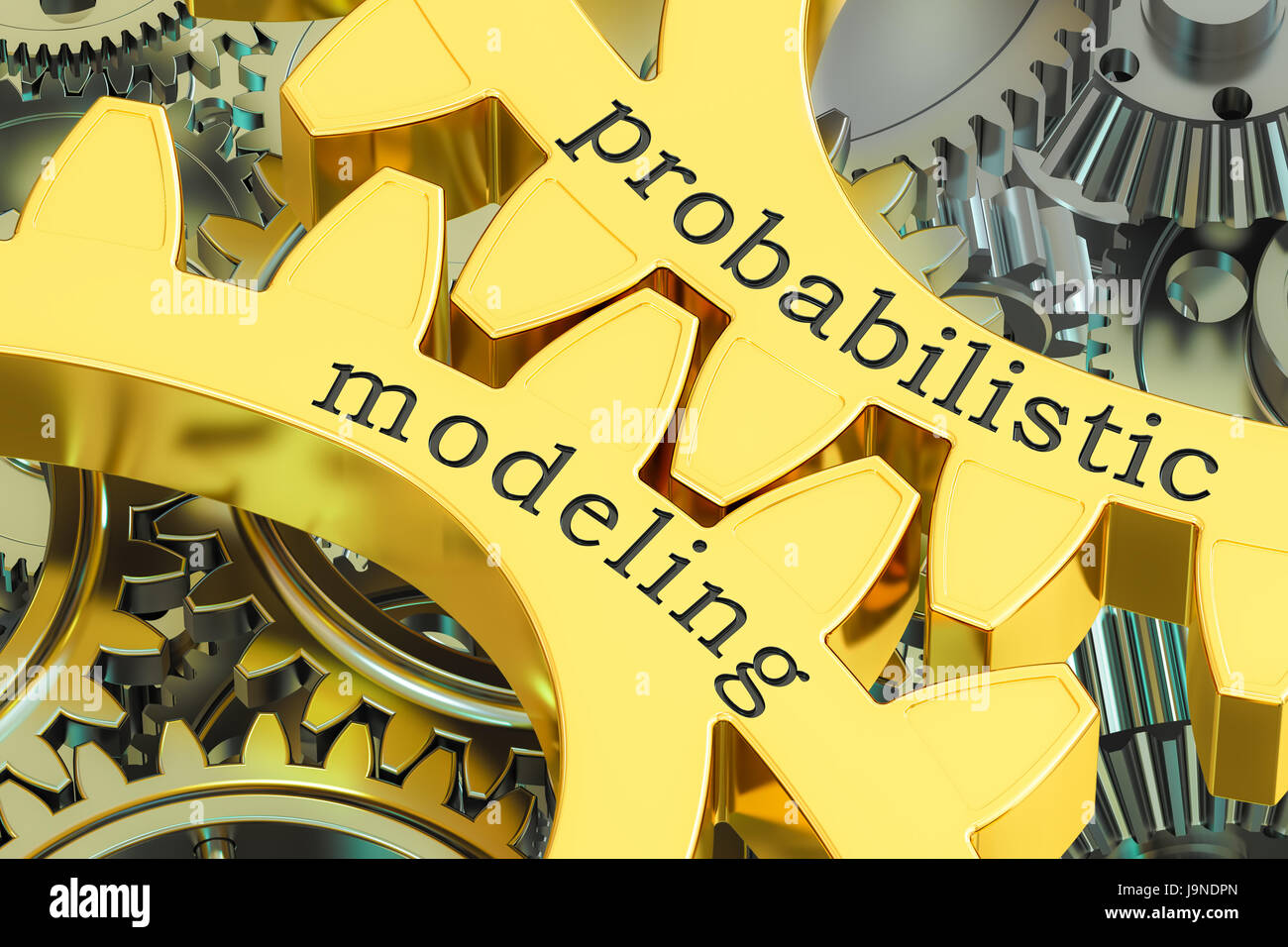 La modellazione probabilistica concetto sulle ruote dentate, rendering 3D Foto Stock