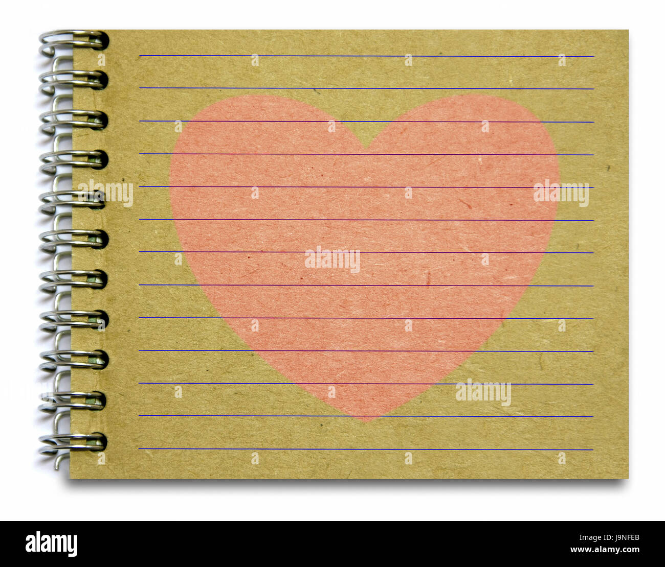 Il vecchio blocco note book carta con cuore rosa per il testo, amore, concetto e memo Foto Stock