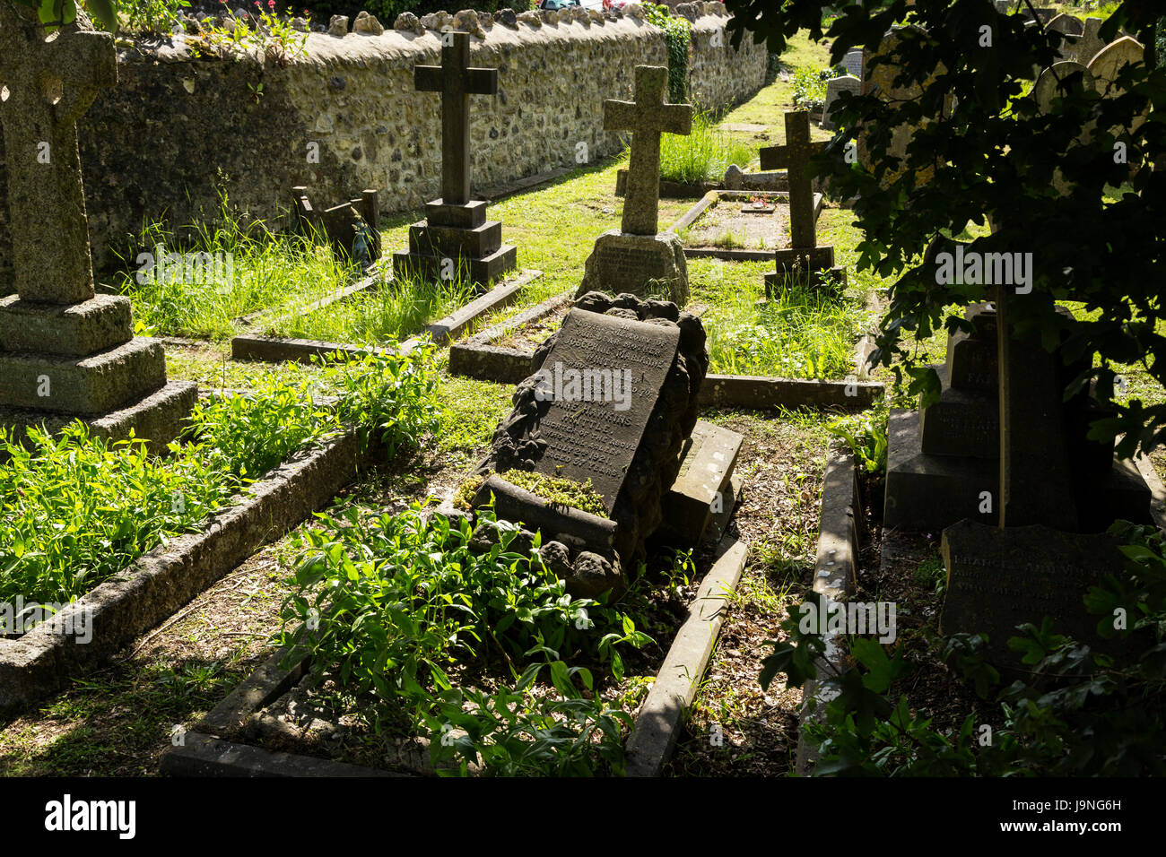 Cimitero in disuso nella birra, Devon, cimitero non più in uso. Foto Stock