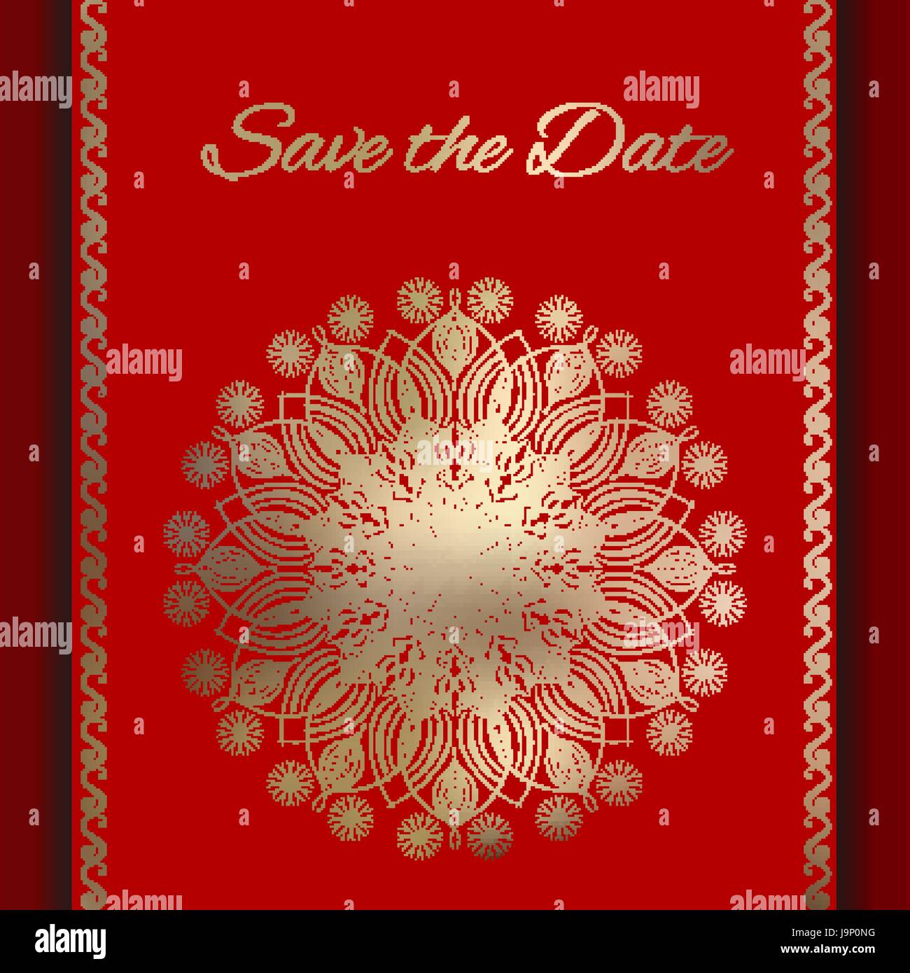 Cartolina salva la data in rosso e oro Illustrazione Vettoriale