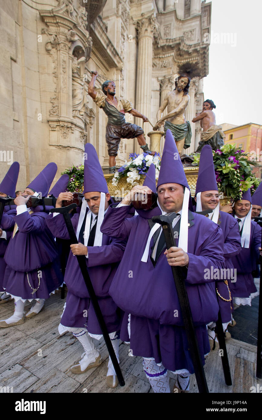 Spagna,Murcia,processione di Pasqua,partecipante,caratteri,trasportare, Foto Stock