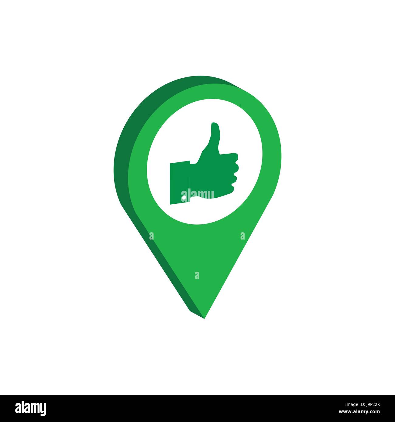 Mappa del puntatore con il pollice in alto il simbolo. Piatto Icona isometrica o logo. 3D pittogramma di stile per il Web Design, UI Mobile App, Una infografica. Illustrazione Vettoriale su Illustrazione Vettoriale