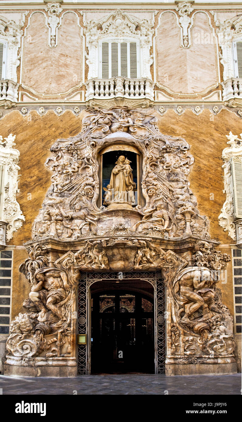 Spagna,Valencia,Palacio del Marques de Dos Aguas,facciata,dettaglio, Foto Stock