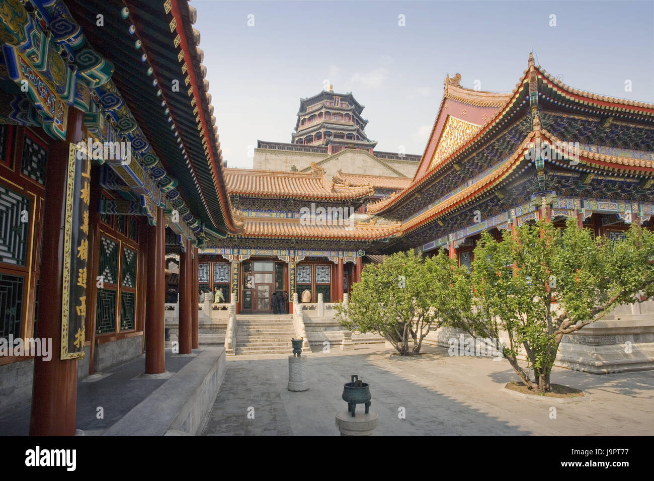 Cina, Pechino,palazzo d'estate,costruzione,pagoda,dettaglio,Asia,Asia Orientale,città,capitale,garden palace,palace,costruzione,struttura,l'architettura,luogo di interesse,l'UNESCO-patrimonio culturale mondiale,turismo,prospettiva,torre,palazzo, Foto Stock