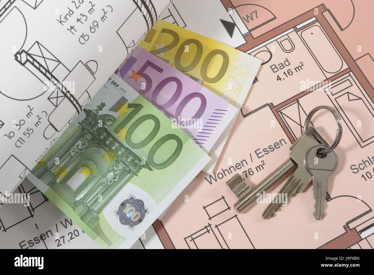 Architetto piano,chiave bundle,banconote,icona,costruzione di una casa,architettura, Foto Stock