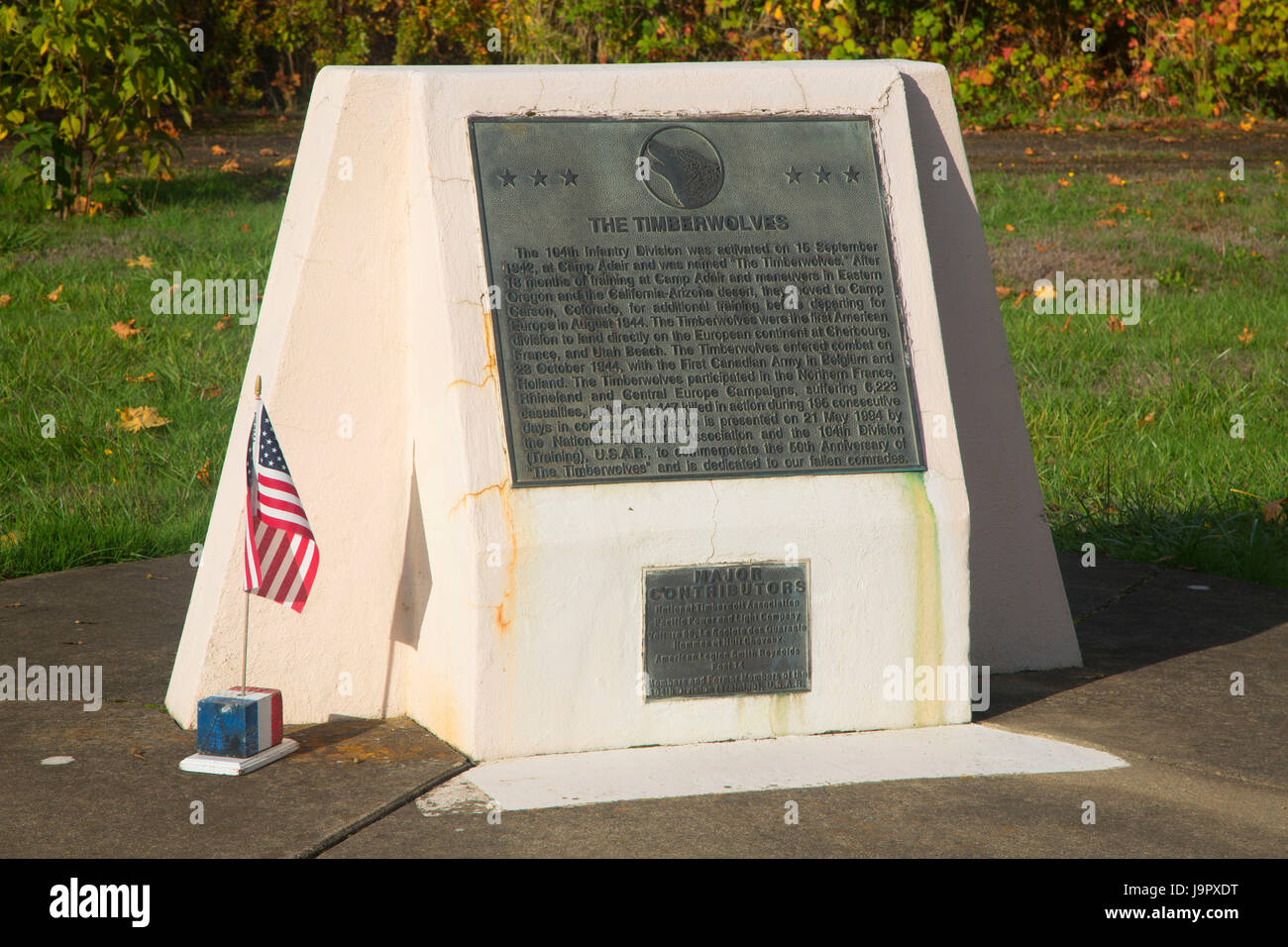 Timberwolves memorial, Camp Adair Memorial Garden, EE Wilson Area faunistica, Oregon Foto Stock