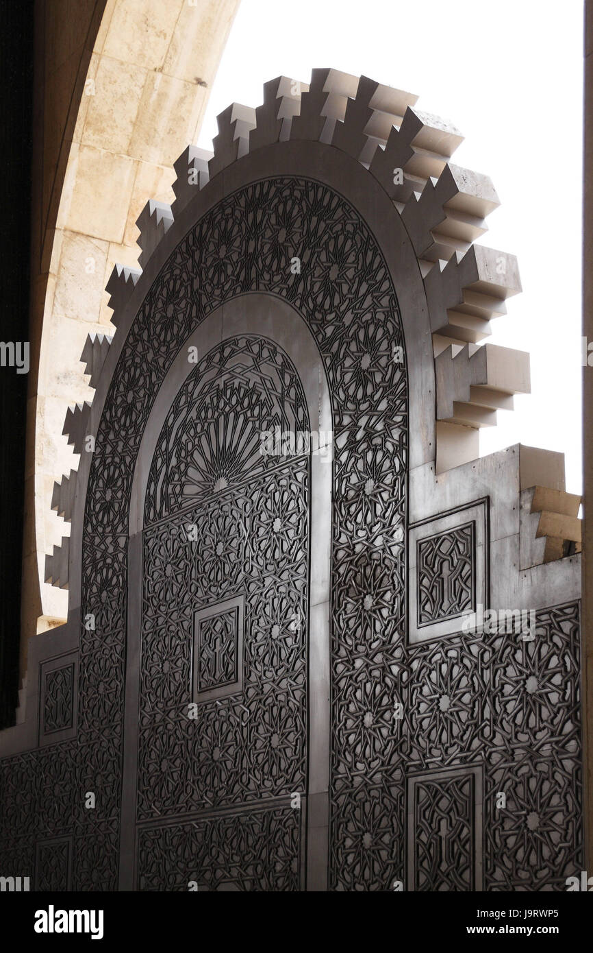 Obiettivo della moschea di dettaglio re Hassan II,Casablanca, Marocco, Foto Stock