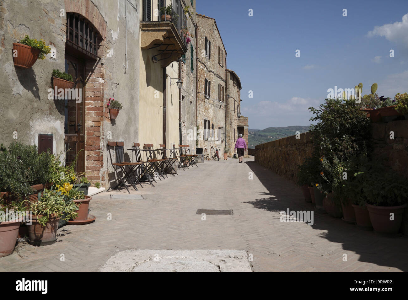 Pienza al di sopra della parete della città,Toscana,l'Italia, Foto Stock