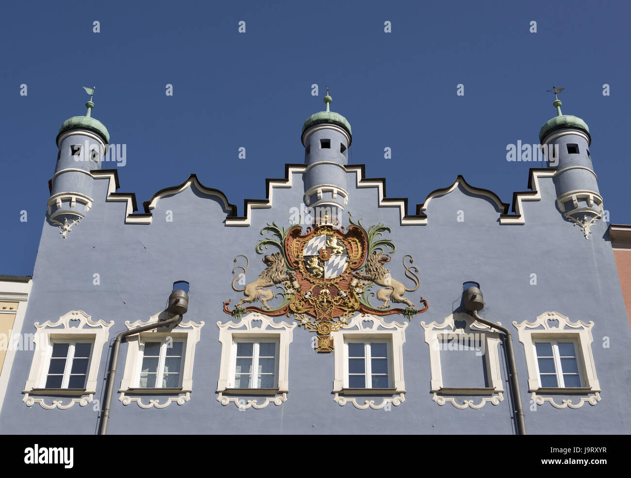 La germania,la Baviera,Burghausen,edificio secolare,town hall, stemma,dettaglio, Foto Stock