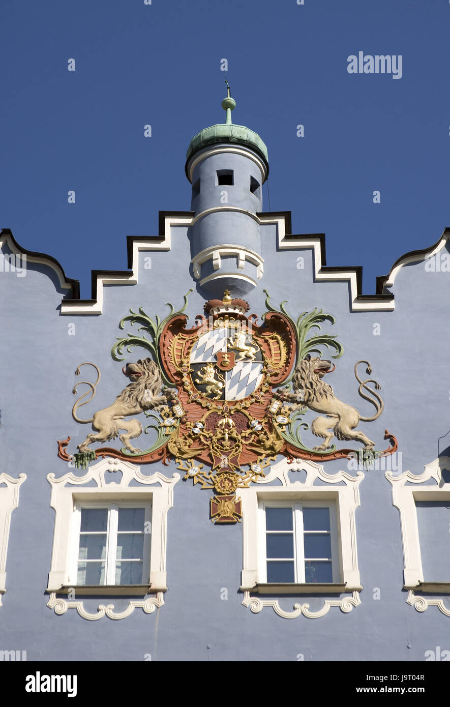 La germania,la Baviera,Burghausen,edificio secolare,town hall, stemma,dettaglio, Foto Stock
