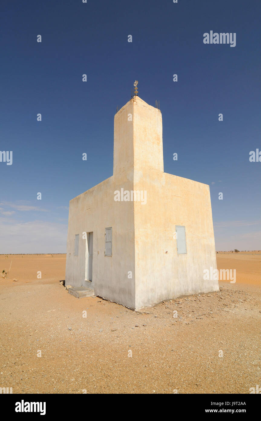 La Mauritania,deserto,mosque,l'Africa,West Africa,destinazione,cultura, fede,religione,l'Islam,chiesa,costruzione sacra,torre,costruzione,l'architettura,all'esterno,in remoto,deserta, Foto Stock