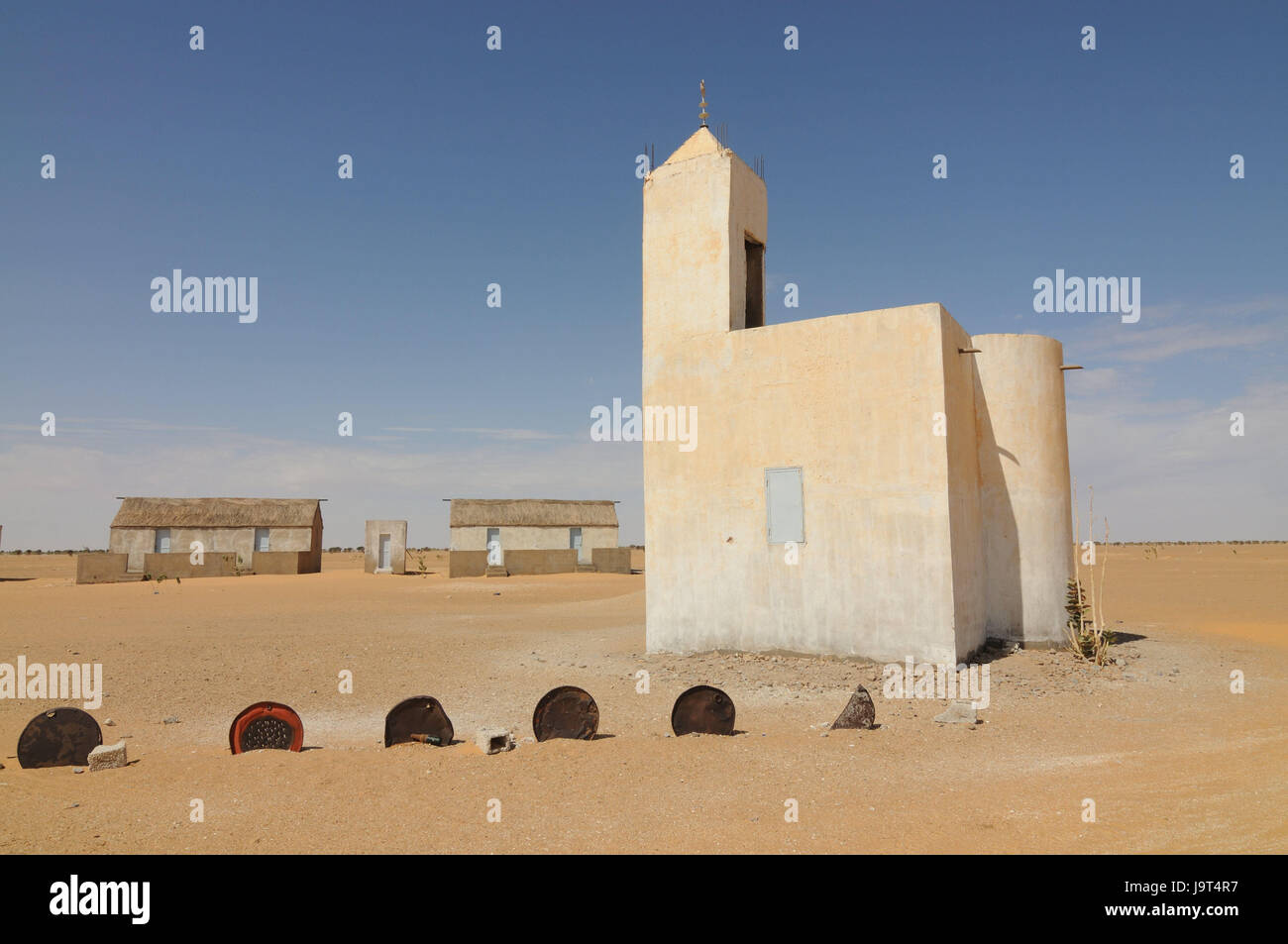 La Mauritania,deserto,mosque,l'Africa,West Africa,destinazione,cultura, fede,religione,l'Islam,chiesa,costruzione sacra,torre,costruzione,l'architettura,all'esterno,in remoto,deserta, Foto Stock