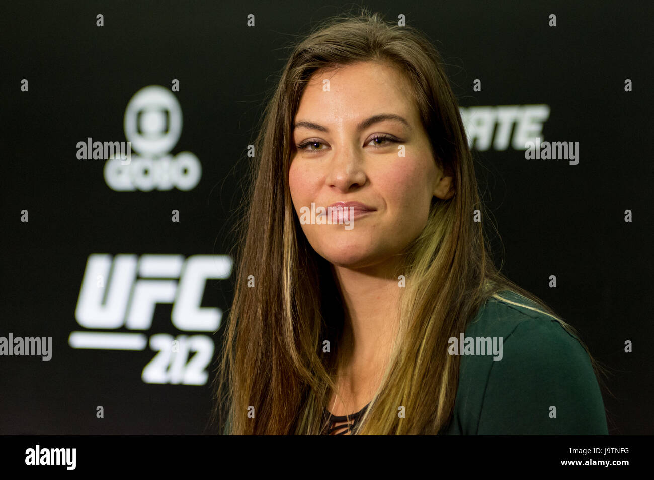 Rio De Janeiro, Brasile. 03 Giugno, 2017. Miesha Tate durante l intervista a UFC212 Aldo X Holloway tenutosi presso la Jeunesse Arena di Rio de Janeiro, RJ. Credito: Reinaldo Reginato/FotoArena/Alamy Live News Foto Stock