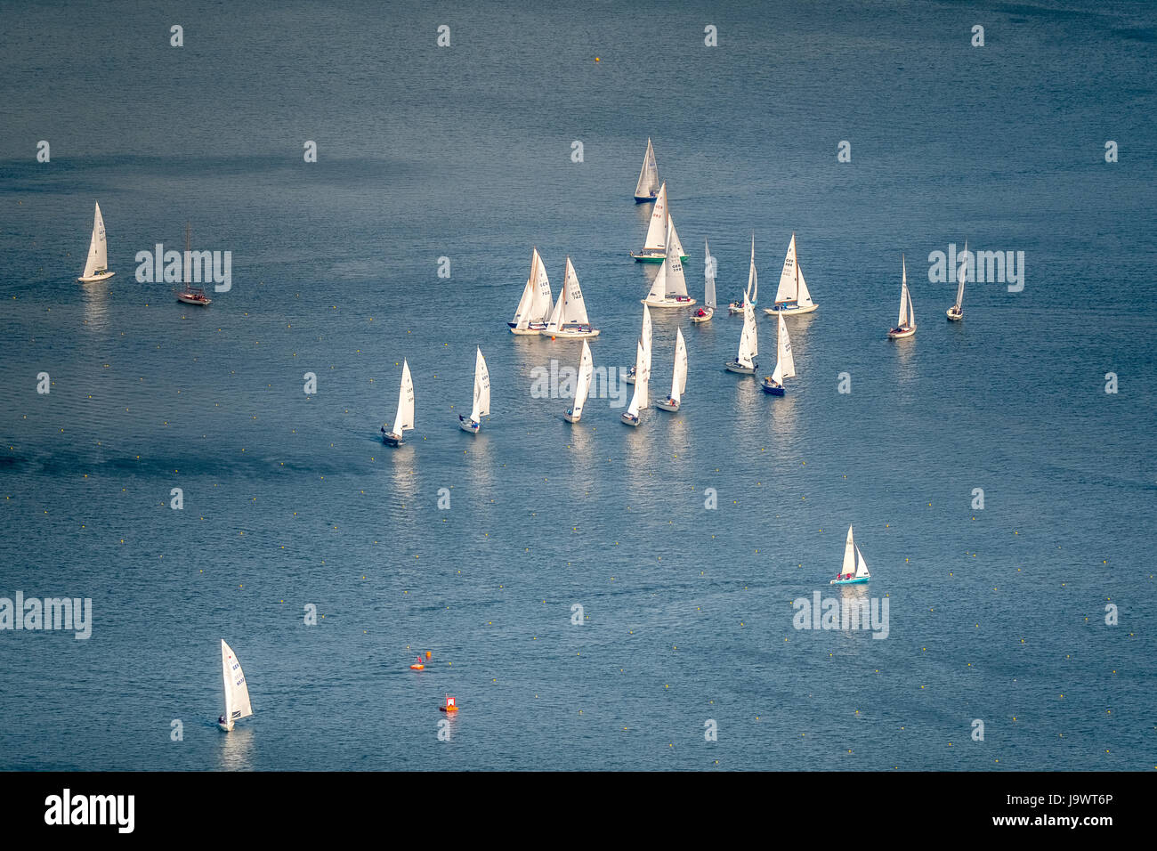 Regata a vela sul lago di Baldeney, barche a vela, Essen, la zona della Ruhr, Nord Reno-Westfalia, Germania Foto Stock