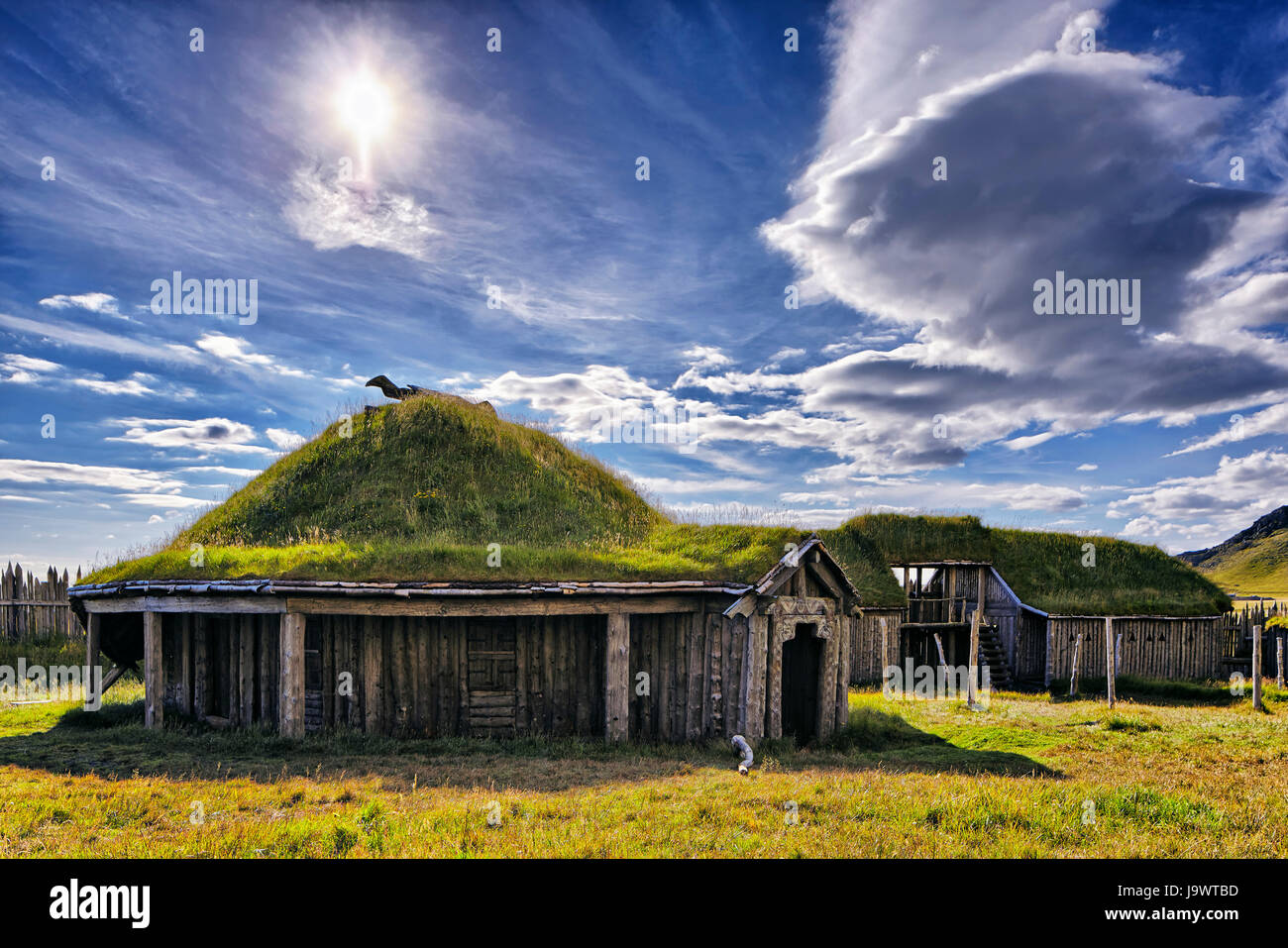 Set cinematografico, Viking Village, Höfn, Höfn í Hornafirði, Islanda Foto Stock