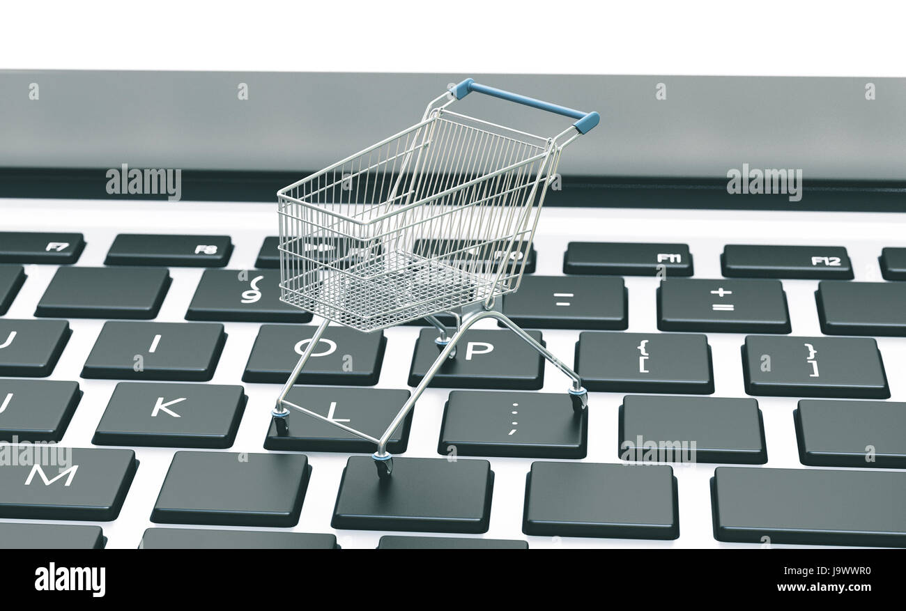 Carrello spesa sul computer, lo shopping online Foto Stock