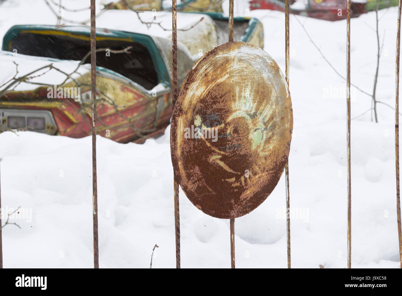 Vista generale di pripjat, la città abbandonate nei pressi di Chernobyl il 15 marzo 2013 in pripjat, Ucraina. Un disastro nucleare avvenuto qui dopo il reattore nr 4 Foto Stock