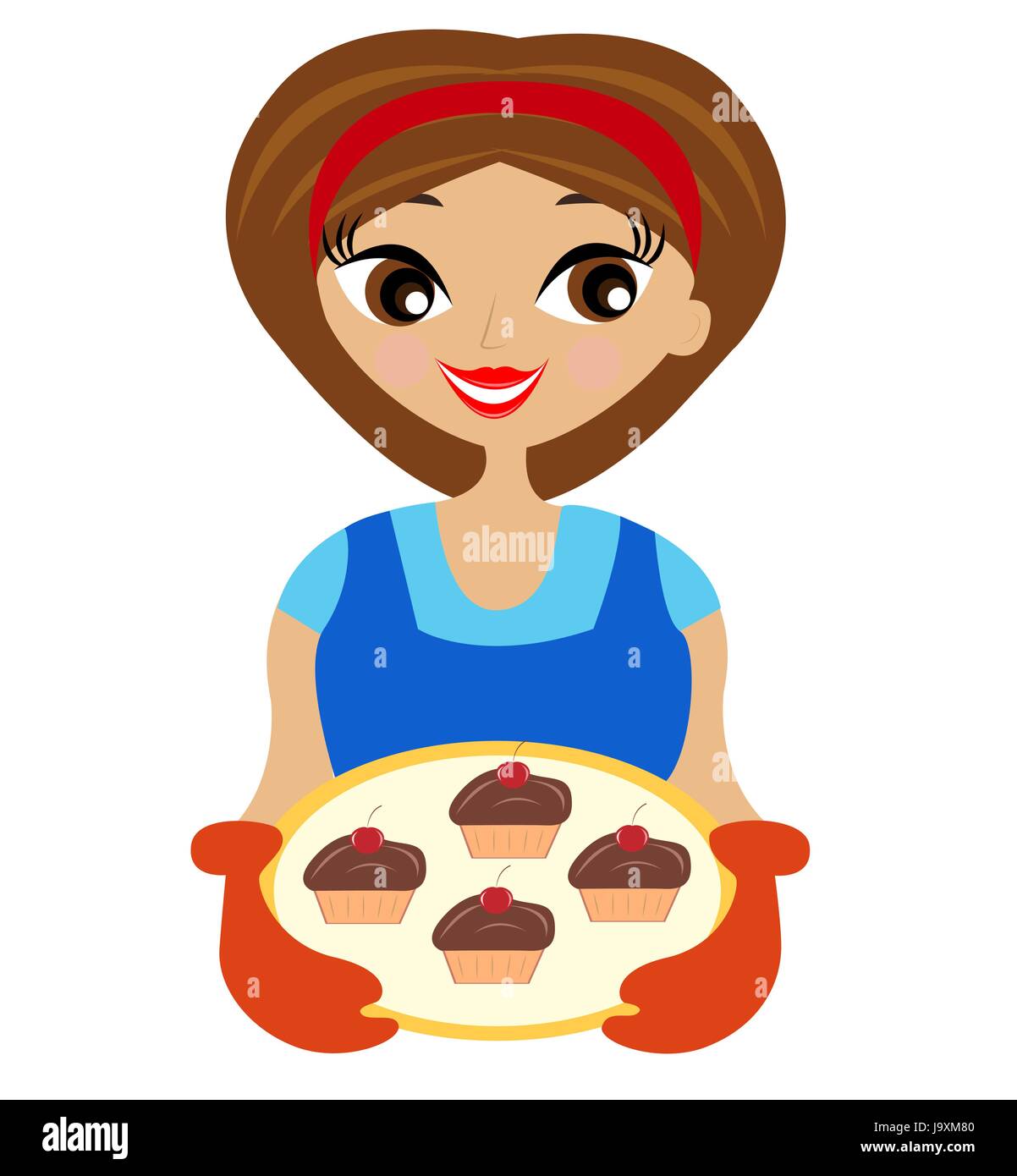 Giovane donna con torta in mano,illustrazione vettoriale Illustrazione Vettoriale