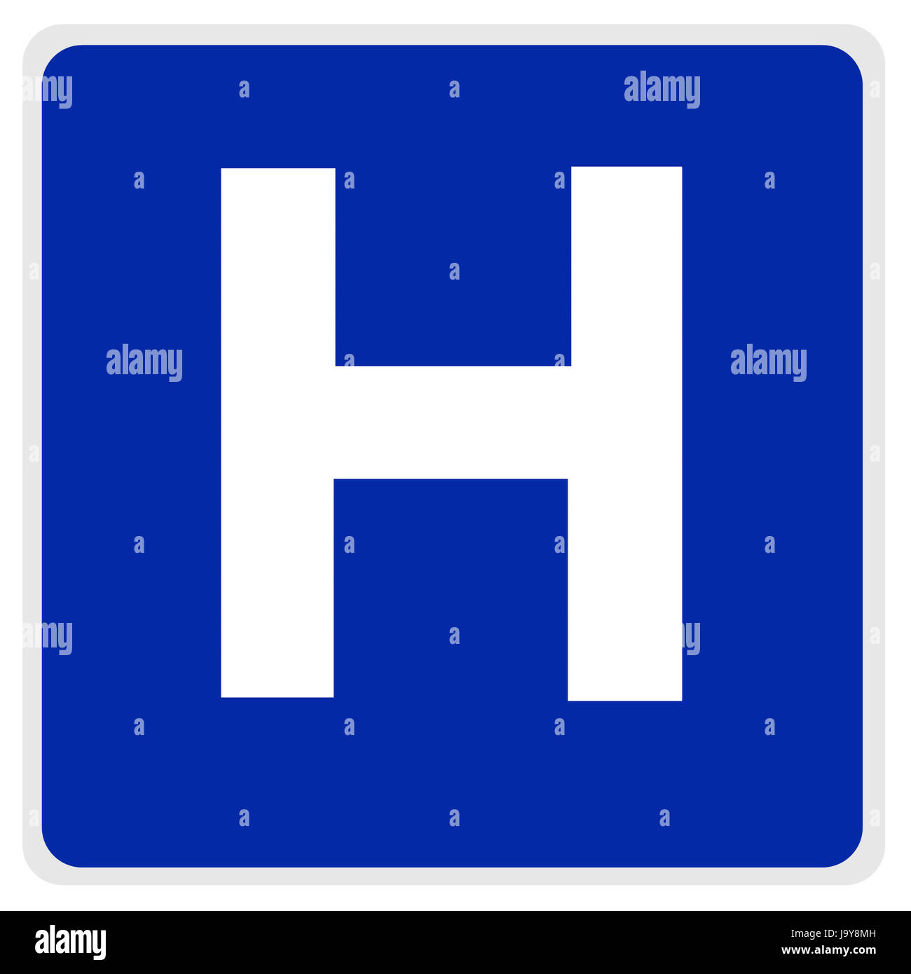 Cartello stradale - blu, bianco H per ospedale - con il percorso Foto stock  - Alamy
