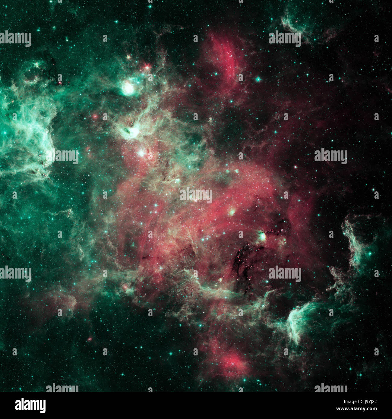 L'America del nord Nebula è una nebulosa a emissione nella costellazione del Cigno, vicino a Deneb. Vista a raggi infrarossi dalla NASA il telescopio spaziale Spitzer. Ritocco Foto Stock