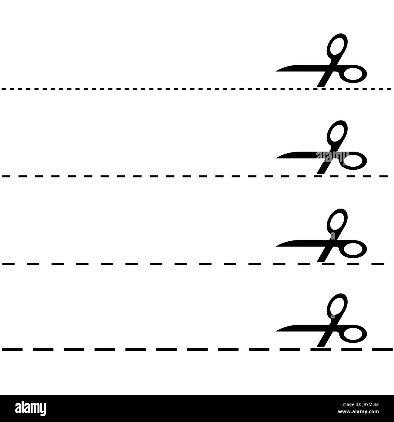 Impostare - forbici con linea tratteggiata Foto Stock