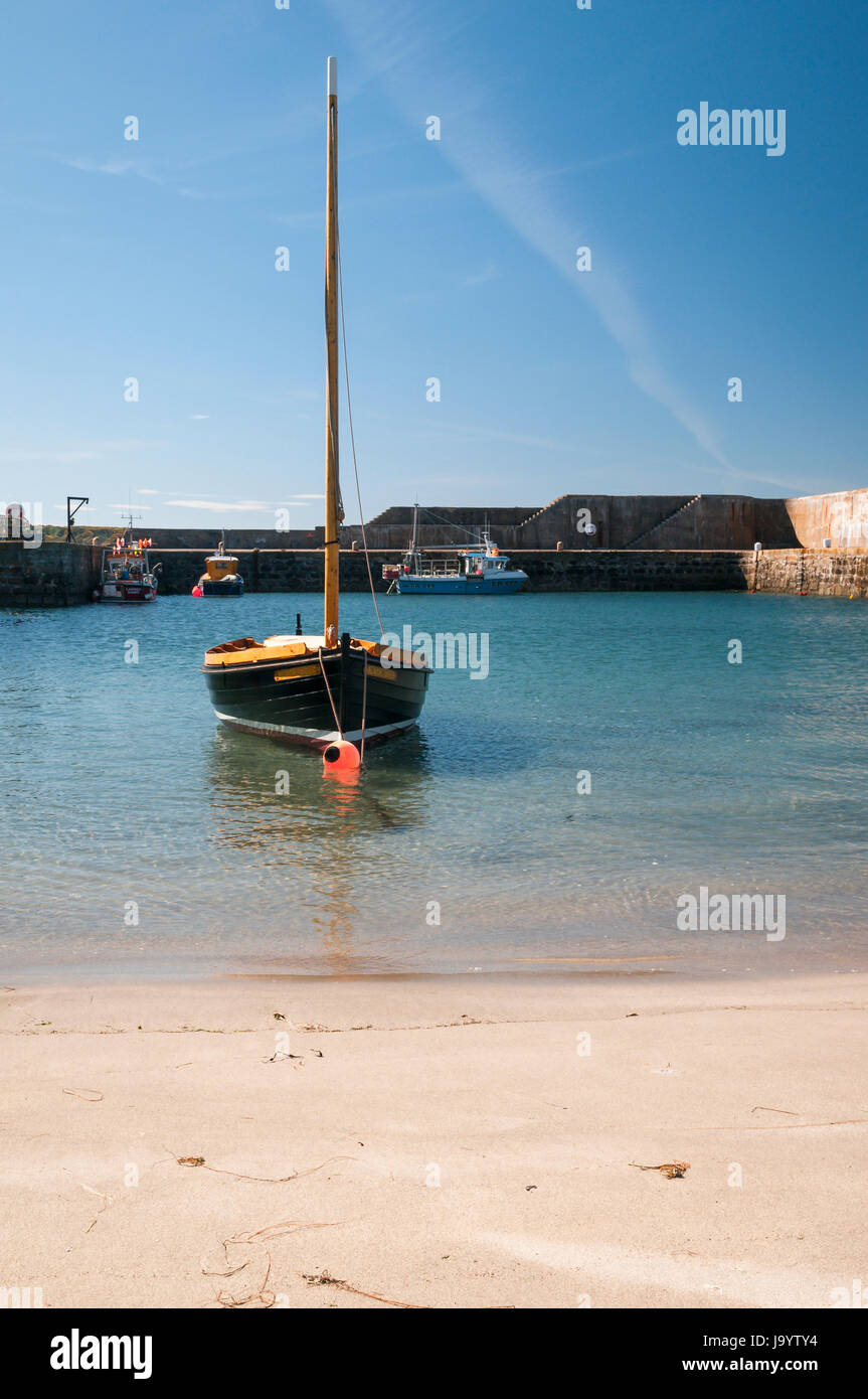Lo yacht oro nero, ormeggiata nel porto di Dinnet, Morayshire, Scozia Foto Stock