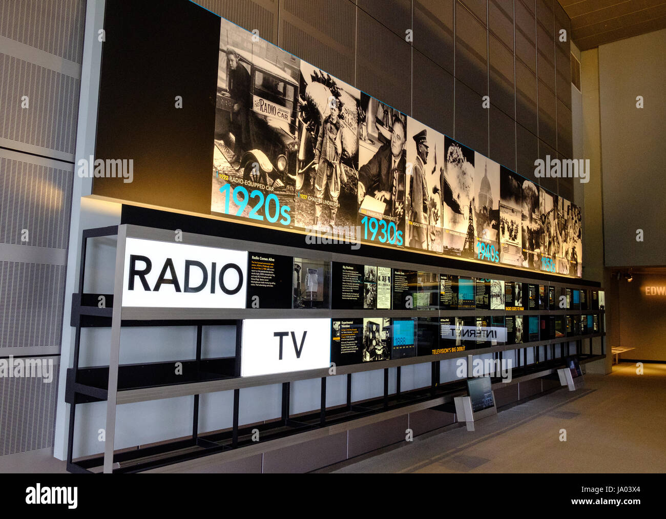 Internet, la radio e la TV mostra al Newseum, Pennsylvania Avenue, Washington DC, Stati Uniti d'America Foto Stock
