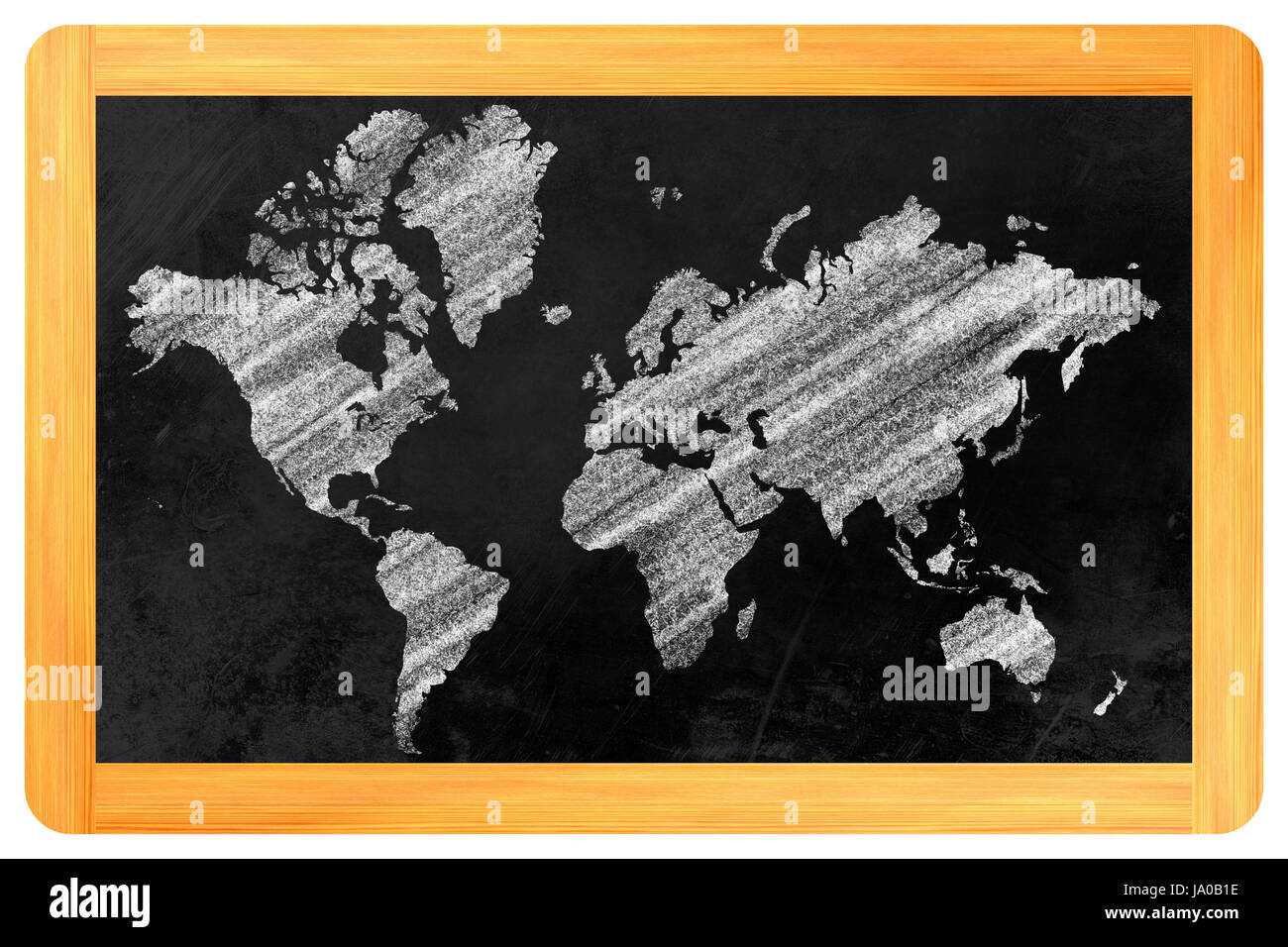 Disegnate i contorni della mappa del mondo su una lavagna Foto Stock