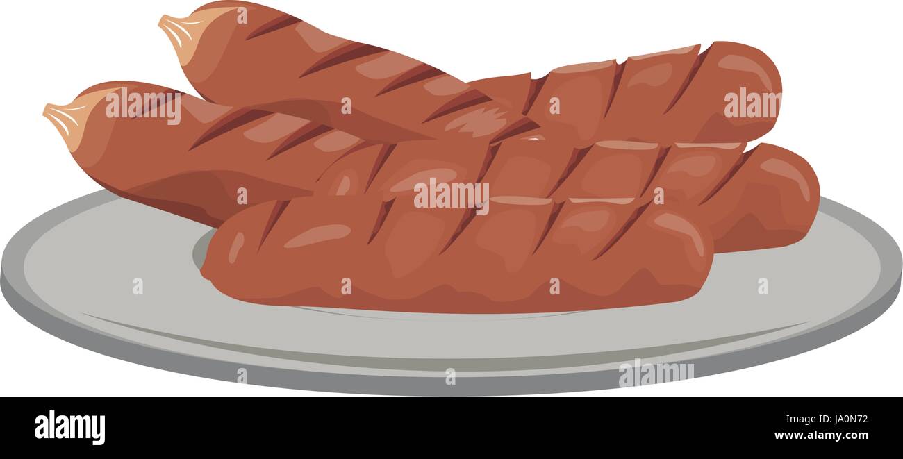 Salsicce alla griglia su una piastra fast food Illustrazione Vettoriale
